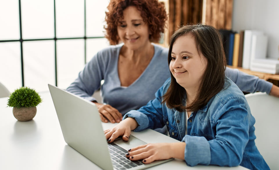 Elderly lady smiling happily.
